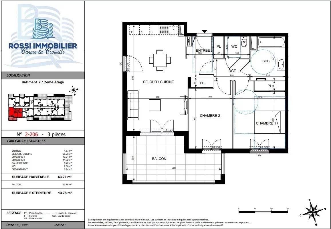 plan T3 balcon A VENDRE Programme Neuf Golfe Juan