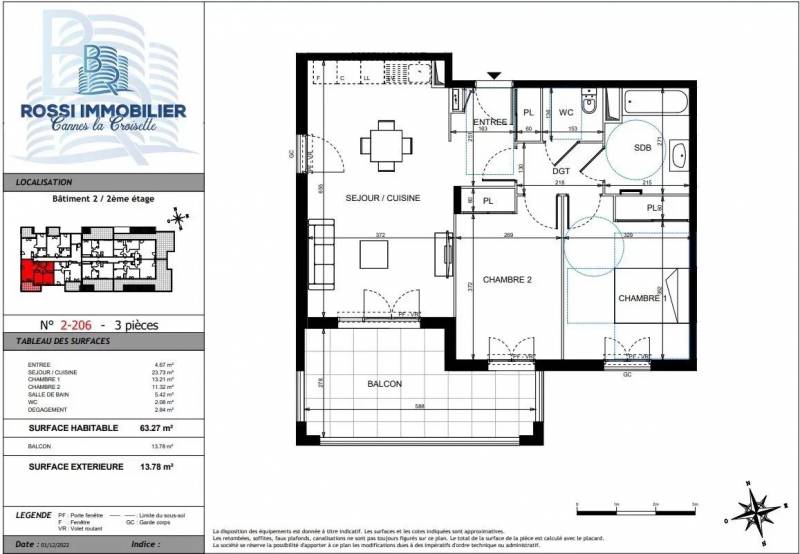 plan T3 balcon A VENDRE Programme Neuf Golfe Juan